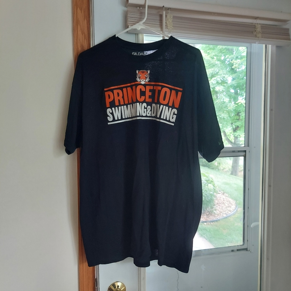Gildan Black Princeton Swimming & Diving T-Shirt with Orange and White Logo